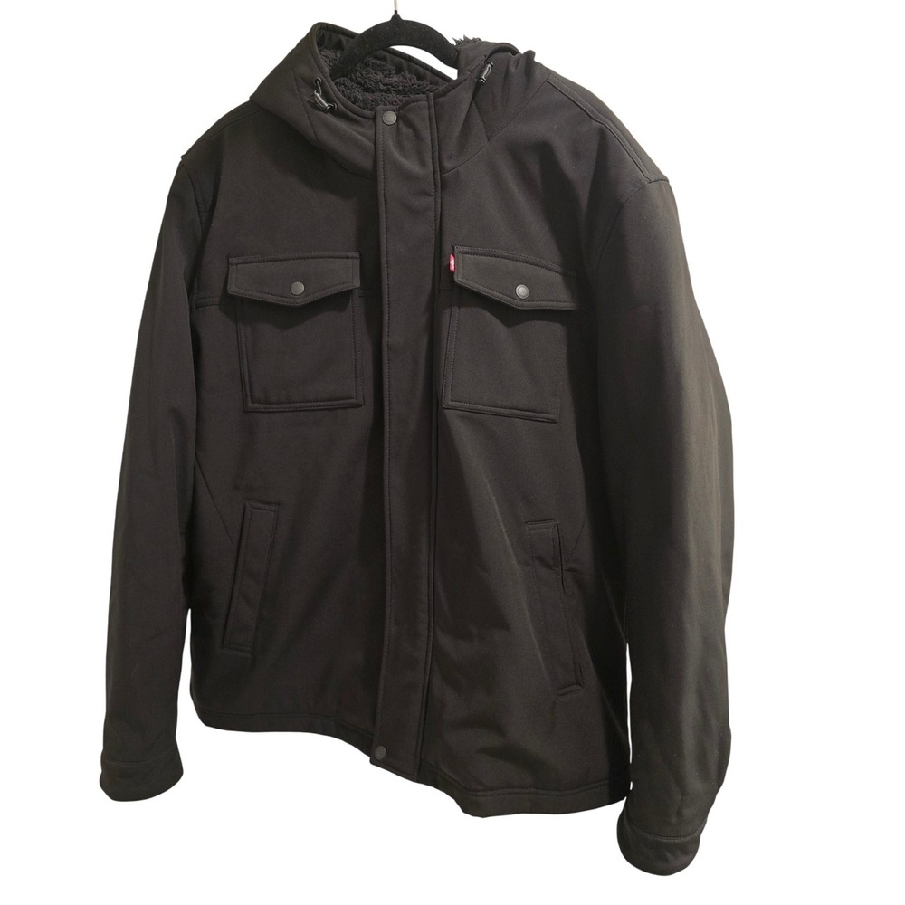 Levi's Mens Black Sherpa Lined Hooded Utility Field Jacket Workwear Gorpcore